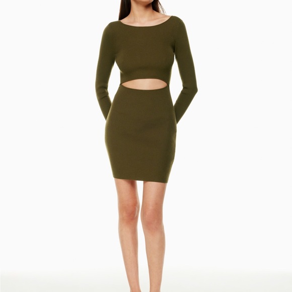 Babaton Dresses & Skirts - Babaton Olive Long Sleeve Cut-Out Dress
